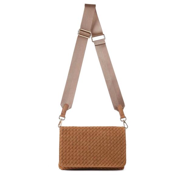 NEW HAUTE SHORE women's lexi woven suede crossbody bag in saddle - Picture 6 of 7